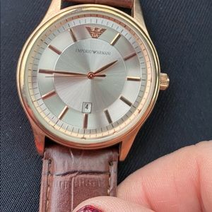 Emporio Armani Mens leather watch-new! No box -just had fresh battery put in